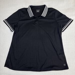 Tribal Sport Womens Black Striped Collar Polo Shirt UPF 40 Performance Top L NWT